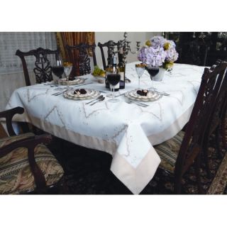 Violet Linen Crown Tablecloth with Ribbon in White   Crown 201 WH