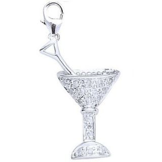 EZ Charms 14K White Gold Diamond Martini Glass Charm