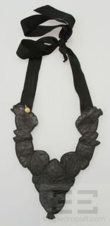 Bergdorf Goodman Black Leather Stone Jewel Detail Bib Necklace