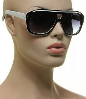  Large Retro Style Designer Aviator Sunglasses Black And White Frame