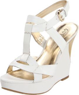 New GUESS Yakima Wedge Sandals WHITE LEATHER