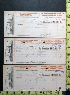 Lot of 3 1913 Newburgh & Haverstraw Steamboat Company Emeline, Freight