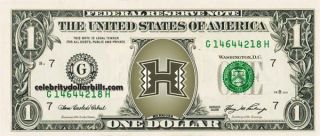 Hawaii Rainbow Warriors College Dollar Bill Uncirculated Mint US