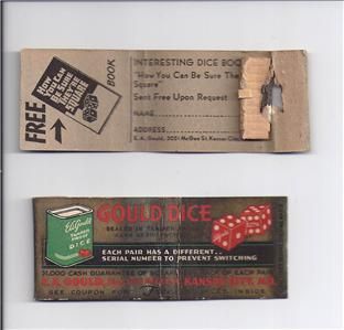 SEALED Gould Canned Dice Framed Certificate and Advertising Matchbooks