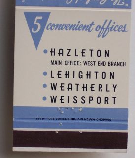 1960s Matchbook Hazleton Bank Weissport Weatherly PA MB