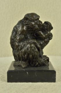 Safari Monkey Mother Baby Chimp Jungle Decor Bronze Marble Statue