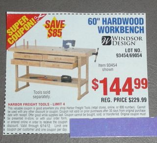 Harbor Freight Tools Windsor Design 60 Hardwood Workbench $85 Coupon