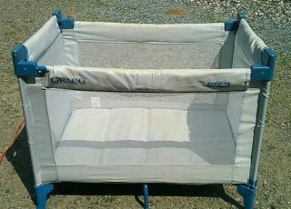 Graco Pack Play Playpen Play Yard Travel Portable with Case Blue Grey