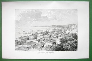 Brazil View of Bahia Bay South America Antique Print
