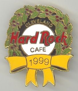 Hard Rock Cafe Cleveland Pin 1999 Holiday Christmas Holly Wreath New