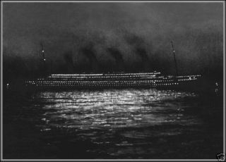 Photo Grand View Titanic Night Photo at Cherbourg April 10 1912