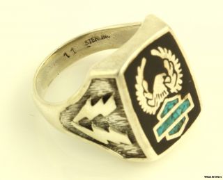 Harley Davidson Motorcycles Ring Sterling Silver Eagle Turquoise Crest