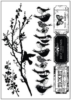 Cling mount rubber stamp set in coordinating Songbird imagery.