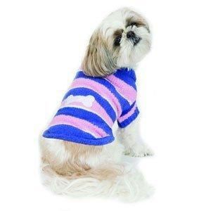 Pink Blue Happy Stripe w Bone Appliqué Pet Fashion Dog Sweater XS