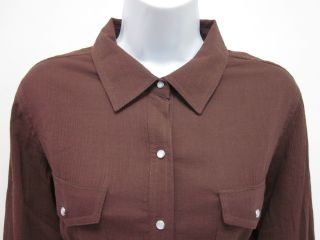 Harolds Brown Cotton Long Sleeve Button Front Top Sz L