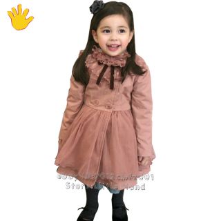 Kids Girls Pale Pink Winter Collar Dress Jacket Pinks Trench Coat Size