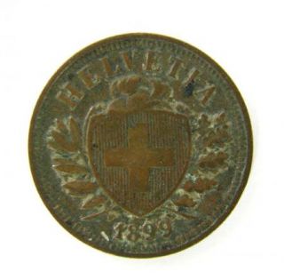 Antique Helvetia Coin Two 2 Rappens 1899 Switzerland Swiss Helvetica