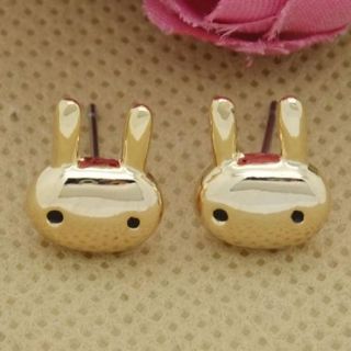 Cute Mini 18K Gold Plated Rabbit Hare Childs Stud Earrings Fashion