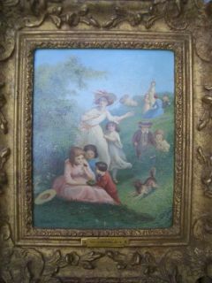  Oil Painting by William Hemsley 1819 1893 Children Dog Playing