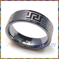 8mm Mens Tungsten Carbide Laser Engraved Greek Key Ring