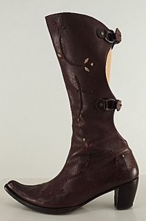 Henry Beguelin Brown Cowboy Western Knee High Boots Open Buckle Back