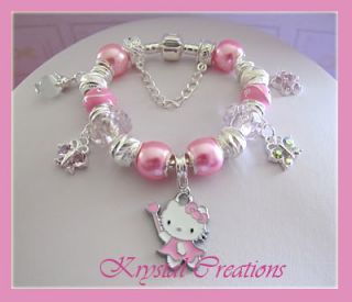 Sweet Pink Hello Kitty Charm Bracelet Lots of Charms Girls 16cm