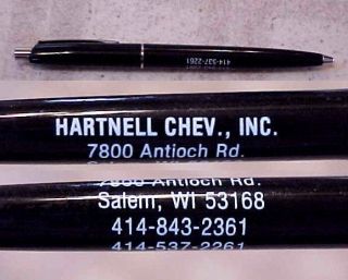 Vintage Ballpoint Ink Pen Hartnell Chevrolet Salem Wi