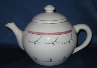 Hartstone Pottery Trellis Teapot Tea Pot Lid USA Pink Green Flowers