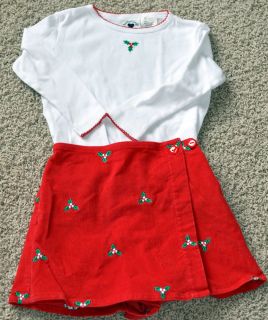Hartstrings Holiday girls holly outfit shirt skirt skort   cute red sz