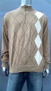 Greg Norman Mens L Cotton 1 2 Zip Sweater Tan Argyle Top Designer