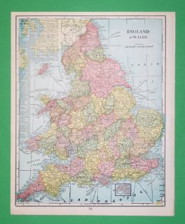 RARE 1903 Europe England Wales Maps Full Color