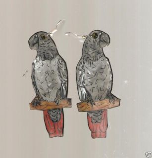 African Grey Parrot Bird Earrings and Pin Brooch Set