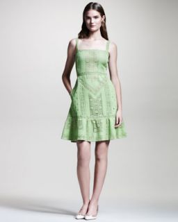 Valentino Lace Voulant Dress, Verde   