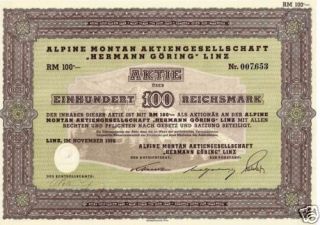 Germany WWII Nazi Hermann Göring 100 RM 1939 Bond Share