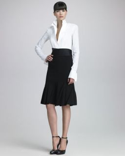 Donna Karan Stretch Taffeta Bodysuit, Stretch Crepe Flounce Skirt