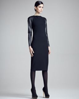 Ralph Lauren Collection Megan Leather Sleeve Dress   