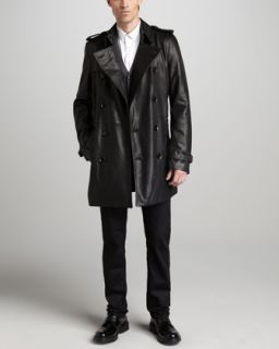 Burberry London Leather Trenchcoat, Check Cardigan & Slim Jeans