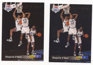 Shaquille ONeal 2 Card 1992 93 Upper Deck Rookie Lot 1 1B Magic Heat