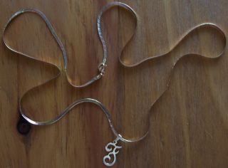 14 Karat 14K Tri gold Herringbone Chain Necklace With F Initial
