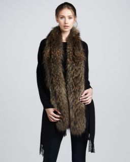 Adrienne Landau Raccoon Fur Trim Cashmere Stole, Black/Natural