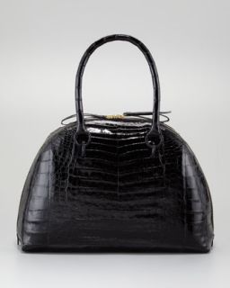 Medium Crocodile Bowler Satchel Bag, Black