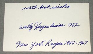 Original NHL Wally Hergesheimer New York Rangers 1952 57 Signed Index