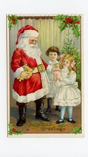 Early Christmas Embossed Postcard Greeting Santa Claus Children Toys