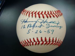 Harvey Haddix Single Signed Officila Baseball w/Perfect Game