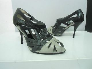 pollini woman shoe patent leather black gray , size 7, open toe made