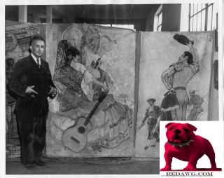 1934 Hernando Villa Artist with Paintings Los Angeles California
