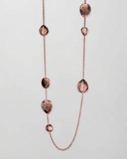 Rose Gold Smoky Teardrop Station Necklace, 42