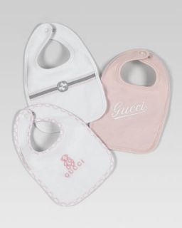 Z0KPU Gucci Set of Three Logo Bibs, White/Light Pink
