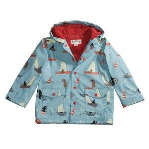 New Hatley Hooded Terry Lined Rain Coat Sailing Dogs