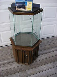 35 Gallon Hexagon Glass Aquarium Fish Tank with Oak Look Trim